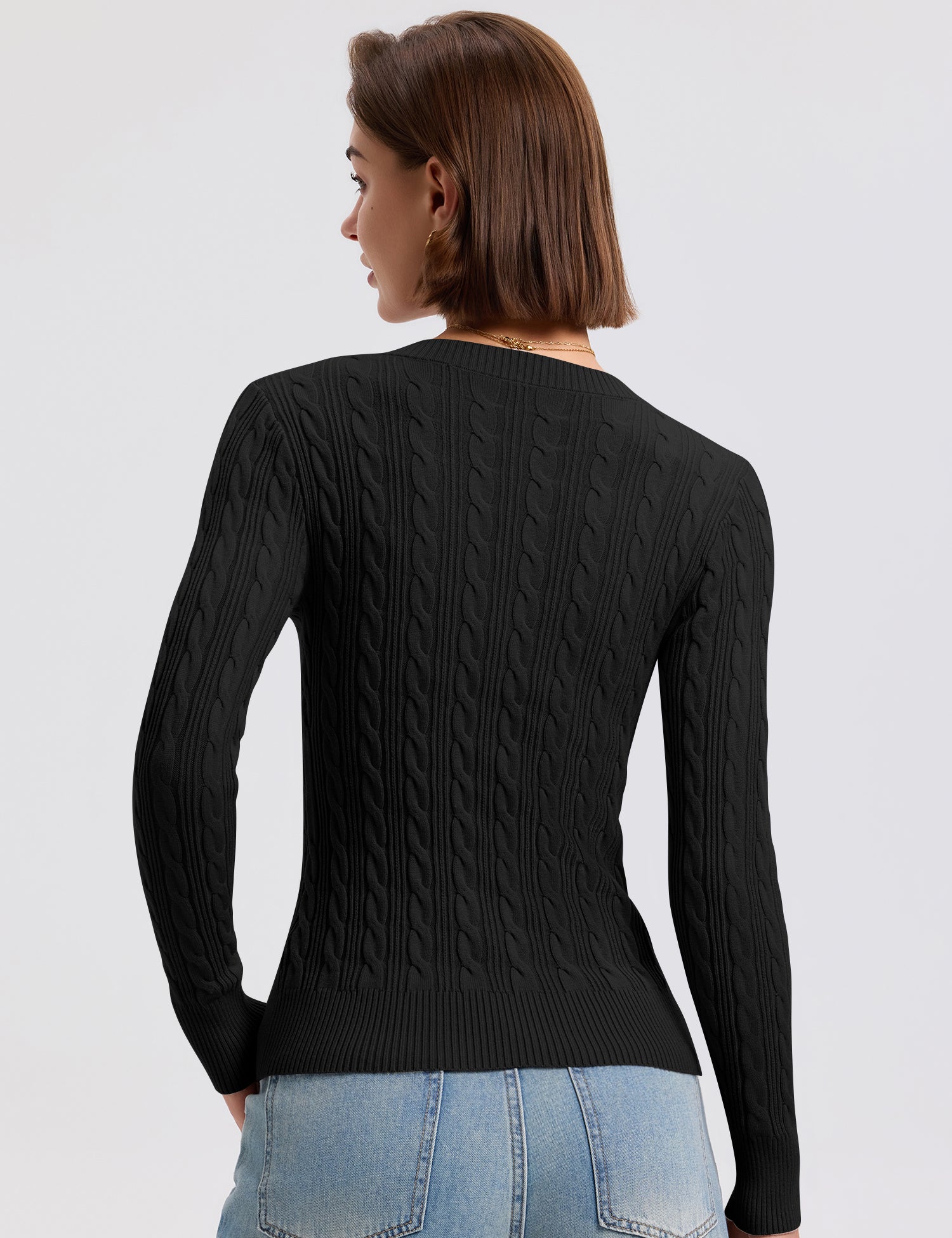 Rapbin Sweaters for Women Cable Knit Long Sleeve V Neck Slim Fit Pullover