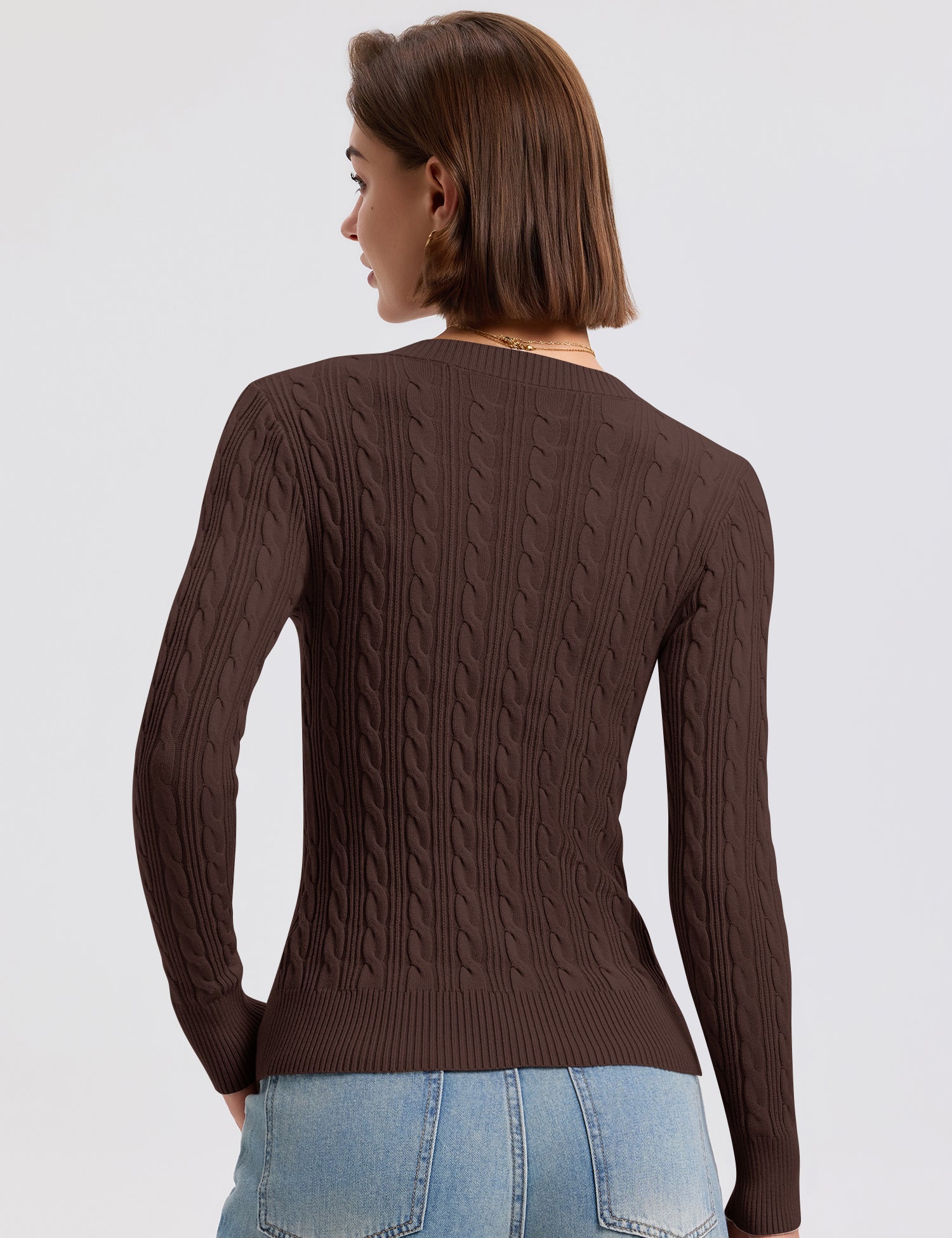 Rapbin Sweaters for Women Cable Knit Long Sleeve V Neck Slim Fit Pullover