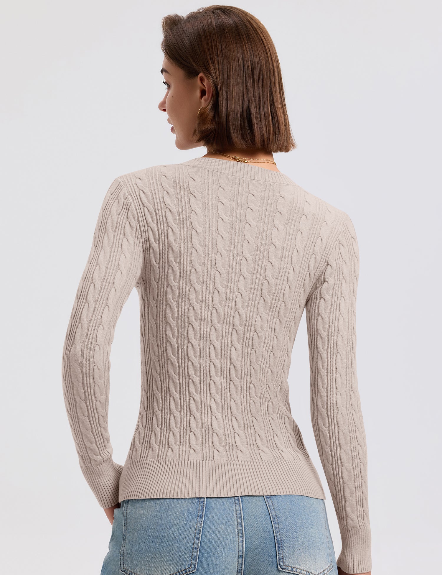 Rapbin Sweaters for Women Cable Knit Long Sleeve V Neck Slim Fit Pullover