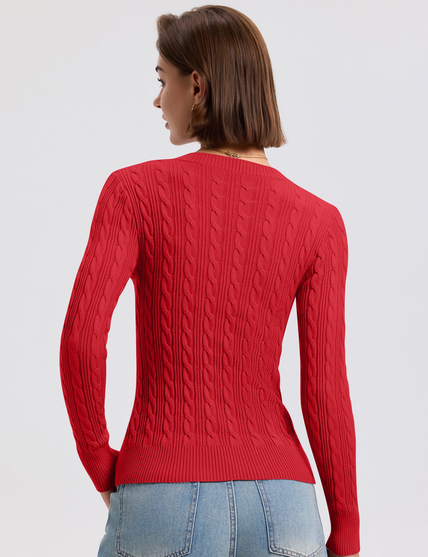Rapbin Sweaters for Women Cable Knit Long Sleeve V Neck Slim Fit Pullover