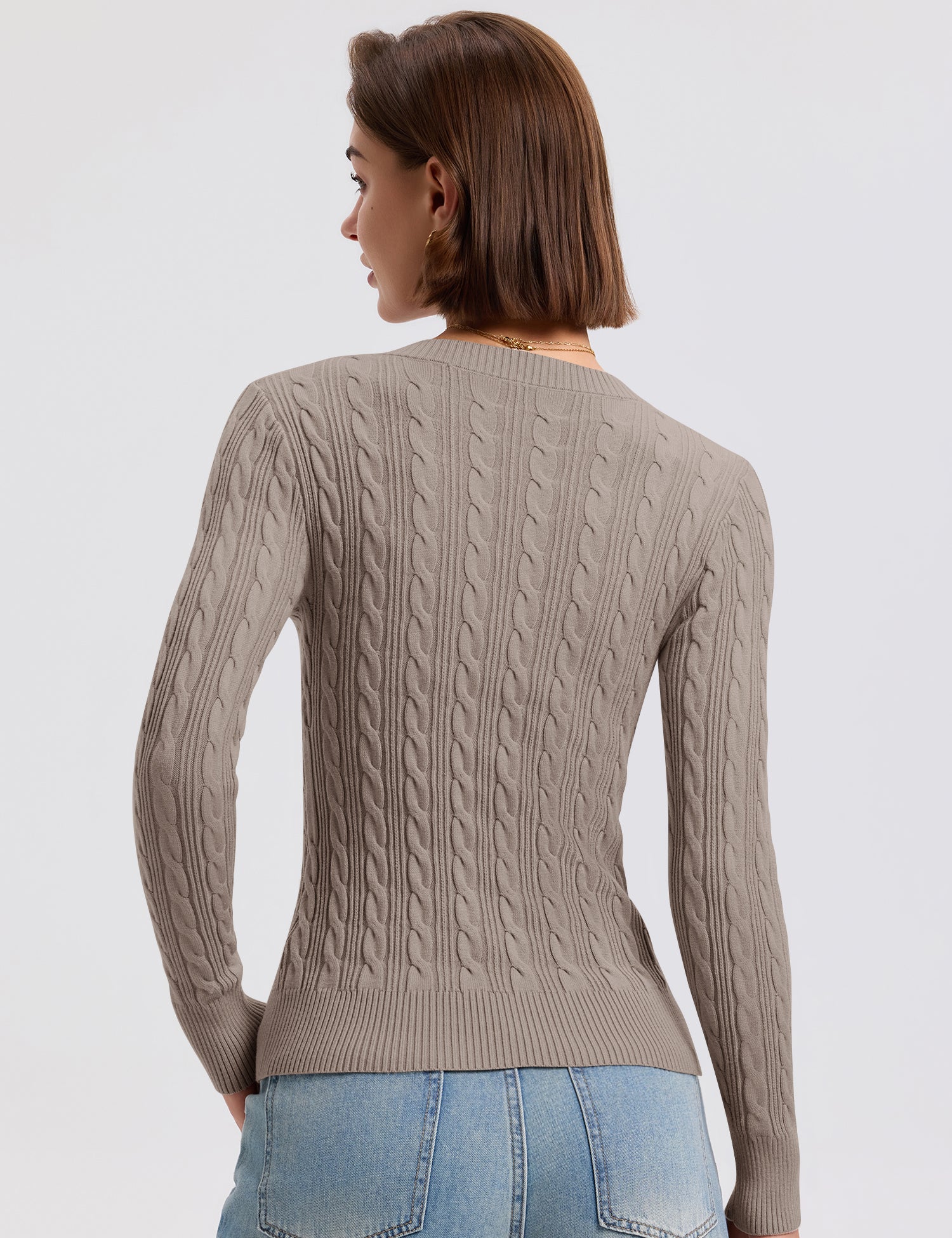 Rapbin Sweaters for Women Cable Knit Long Sleeve V Neck Slim Fit Pullover