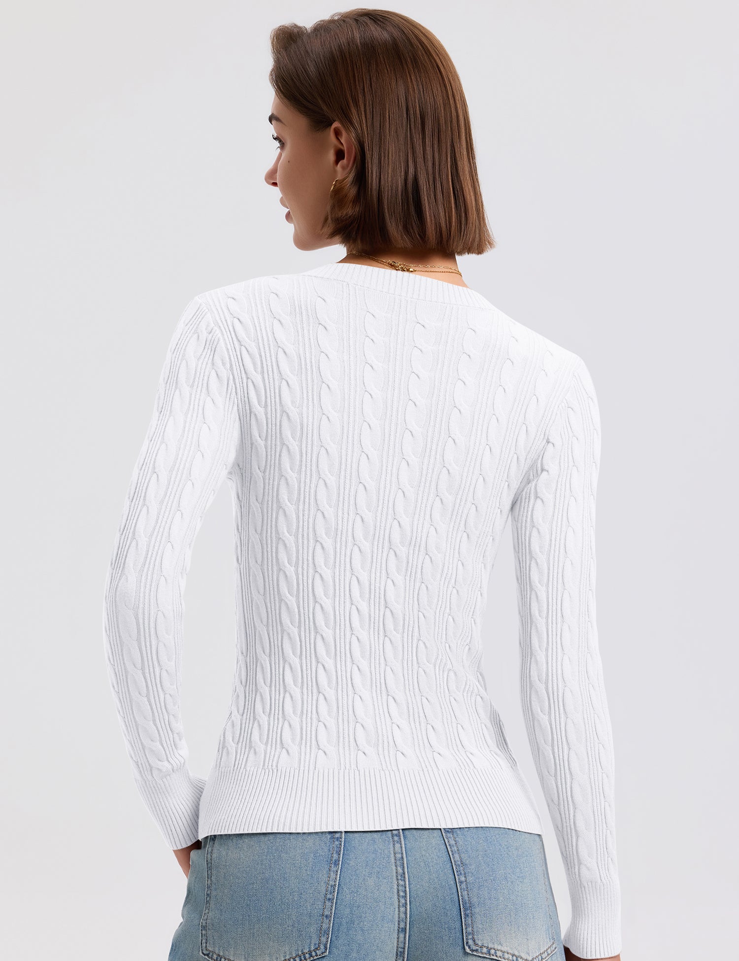 Rapbin Sweaters for Women Cable Knit Long Sleeve V Neck Slim Fit Pullover
