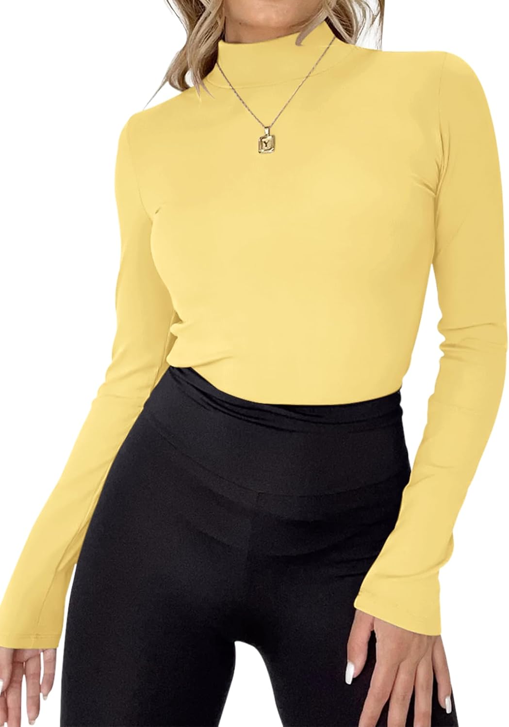 Rapbin Womens Long Sleeve Mock Turtleneck Tops Knit Basic Stretch Fitted Pullover Lightweight Thermal Shirts