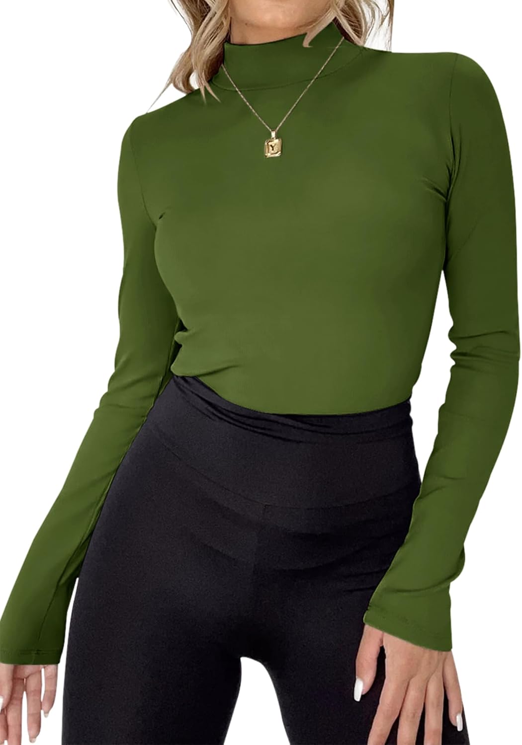 Rapbin Womens Long Sleeve Mock Turtleneck Tops Knit Basic Stretch Fitted Pullover Lightweight Thermal Shirts