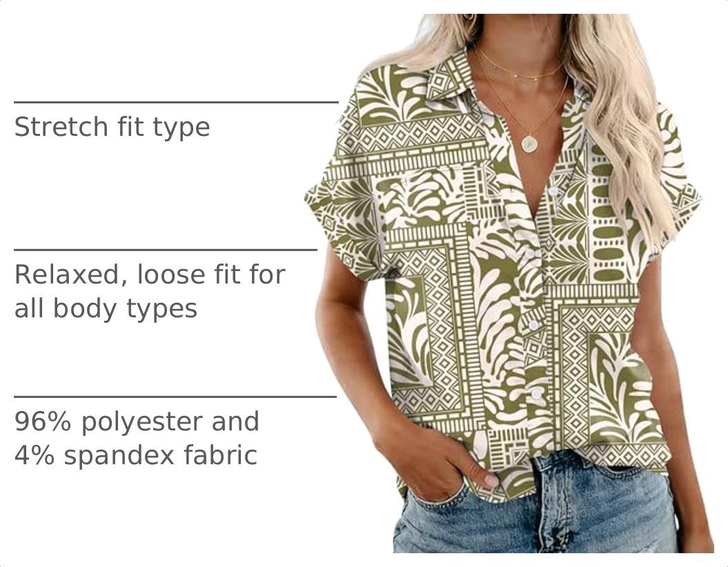 Rapbin Women's Button Down Shirt Short Sleeve Casual Blouse Shirts V Neck Collared Tops
