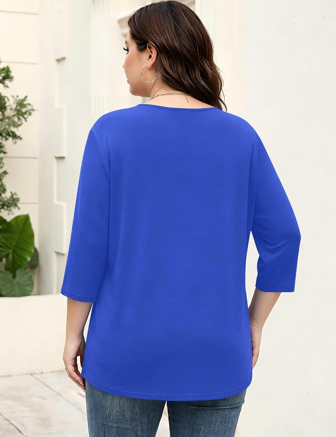 Rapbin Womens Plus Size Tops 3/4 Sleeve Shirts Summer Cut Out Ring Keyhole Neck Dressy Casual Loose Tunic Tops 1X-5X