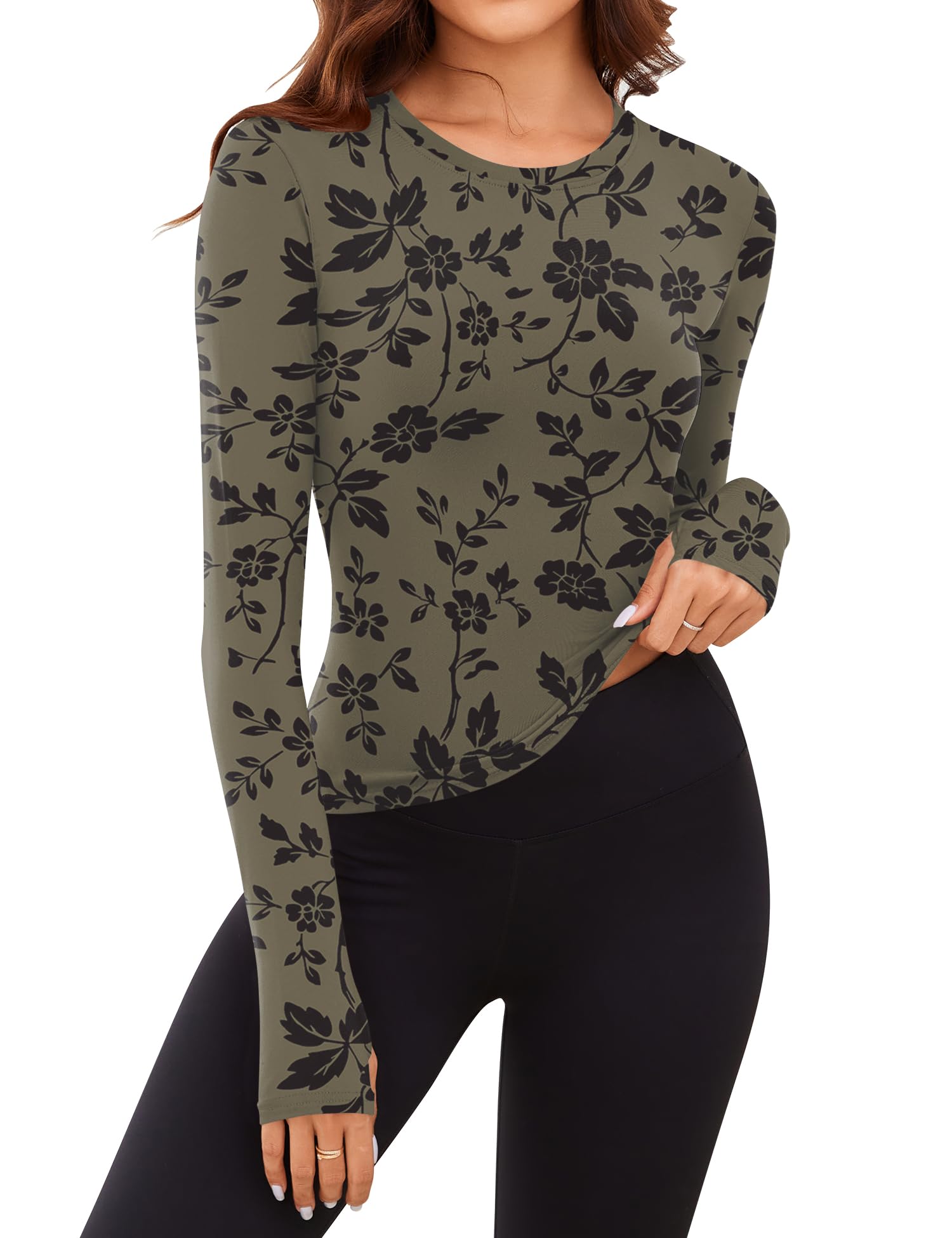 Rapbin Thermal Shirts for Women Long Sleeve Tops Ladies Fleece Undershirt for Winter Cold Weather with Thumb Holes XS-L