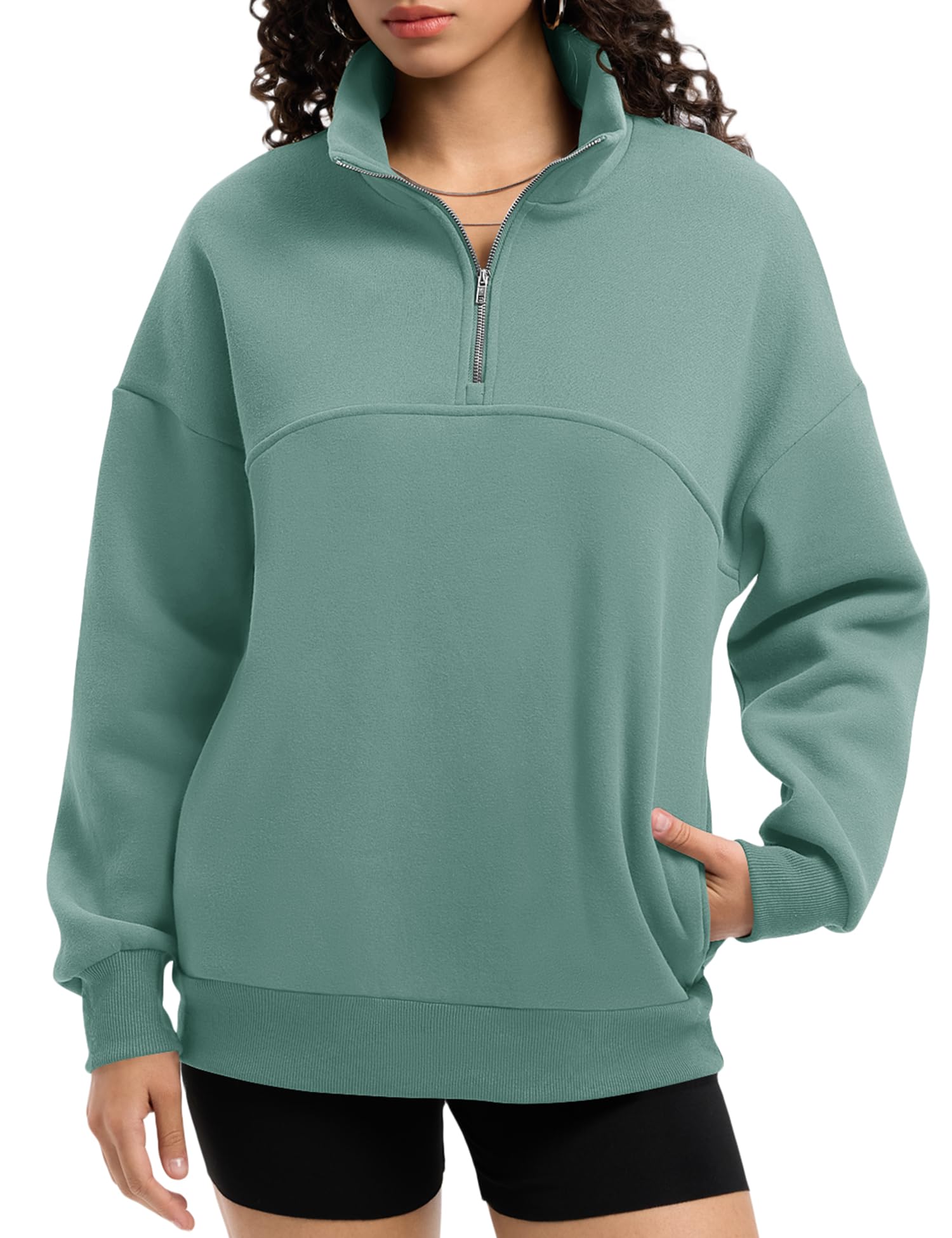 Rapbin Womens Sweatshirts Fleece Pullover Women Quarter Zipper Clothes