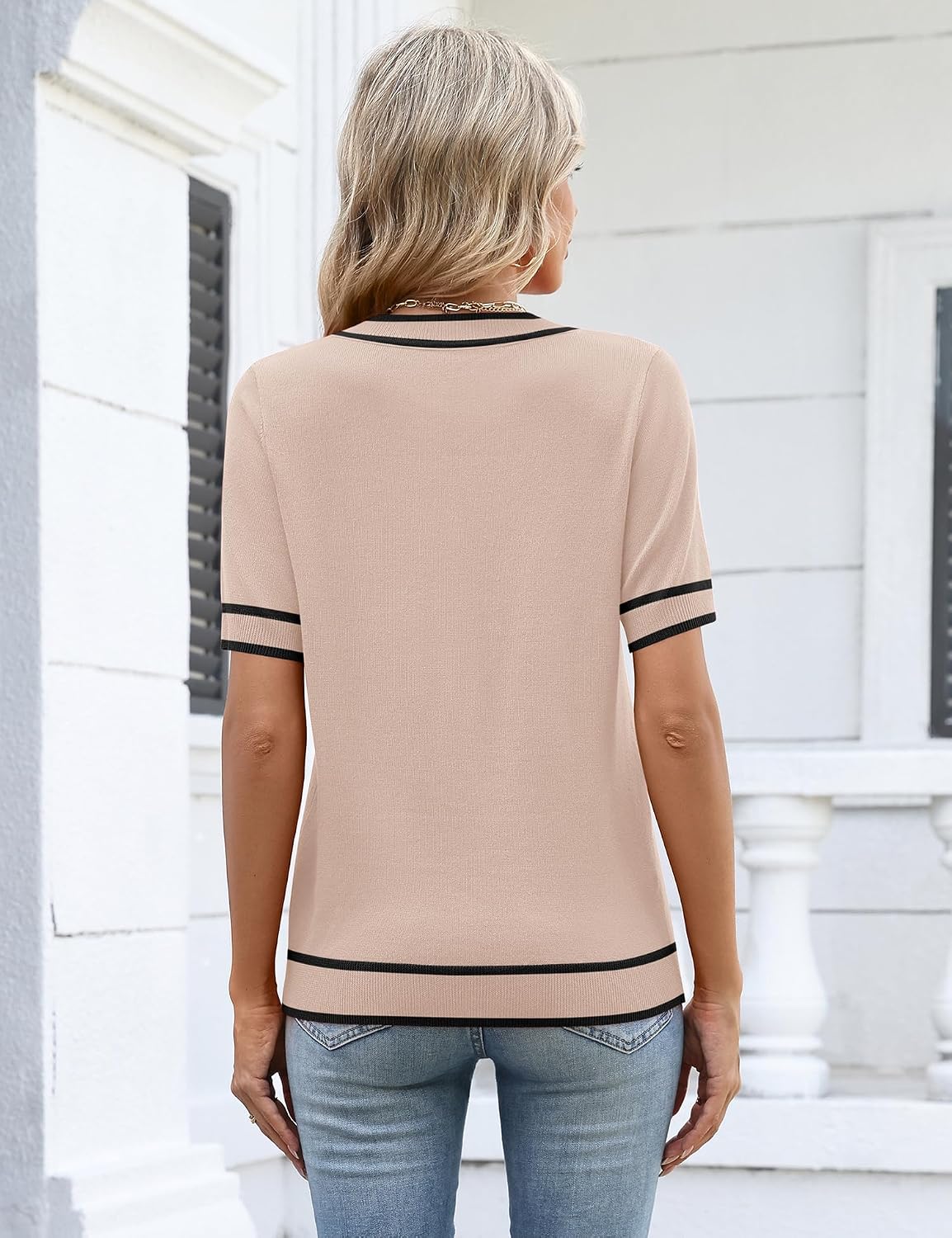 Rapbin Womens Summer Sweaters Short Sleeve Tops V Neck Knit Shirts