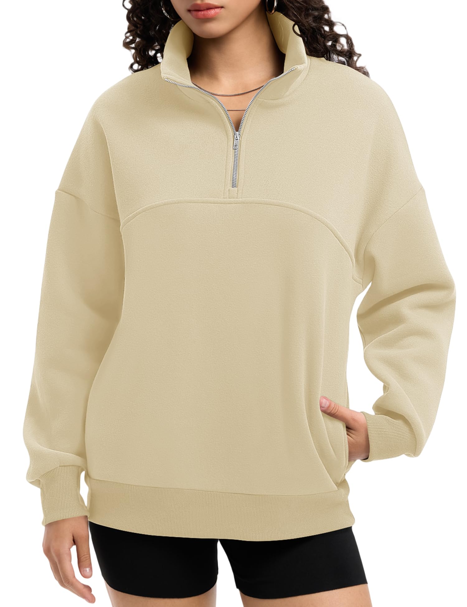 Rapbin Womens Sweatshirts Fleece Pullover Women Quarter Zipper Clothes