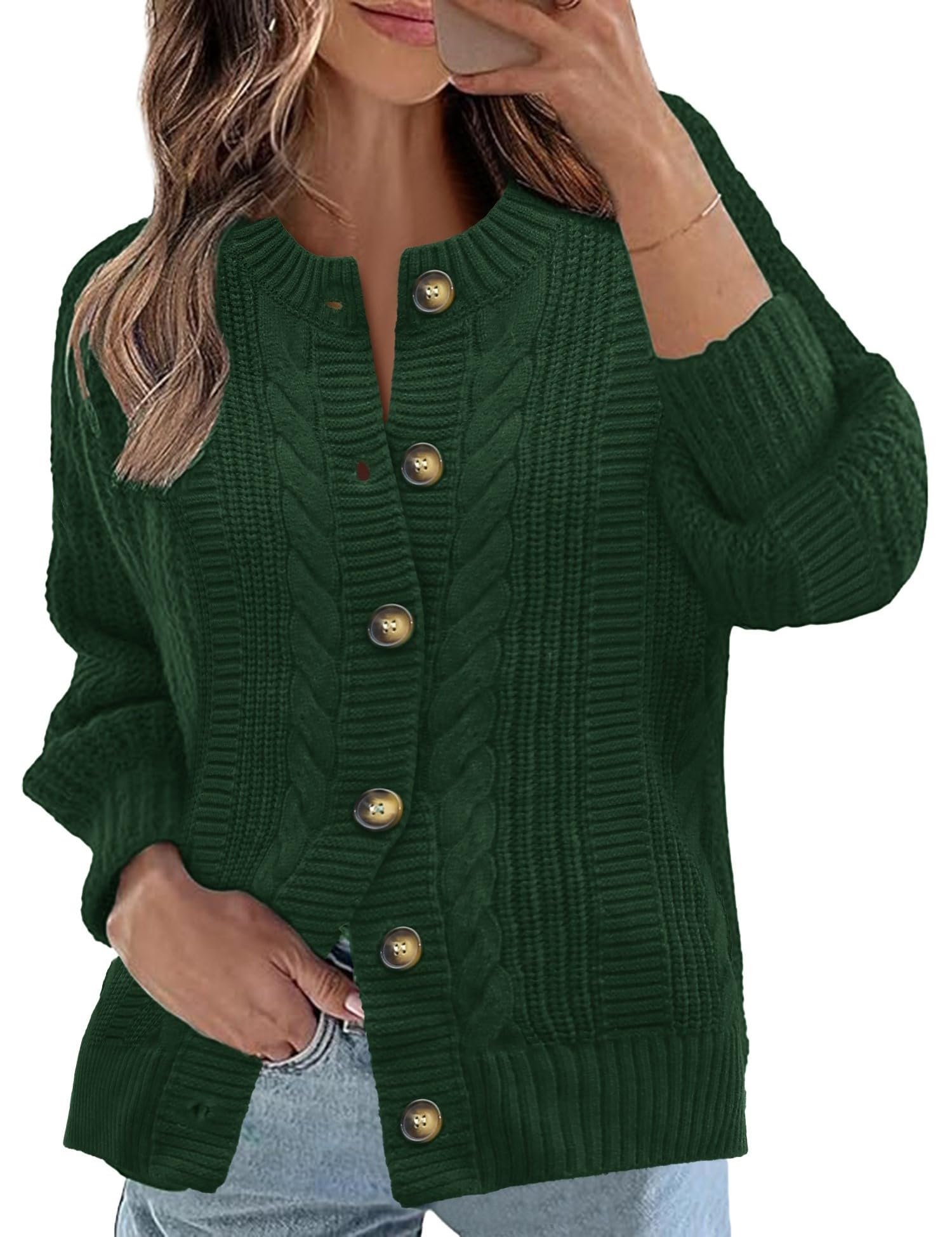 Rapbin Women's Cable Knit Cardigan Open Front Sweater Casual Long Sleeve Button Coats Outerwear