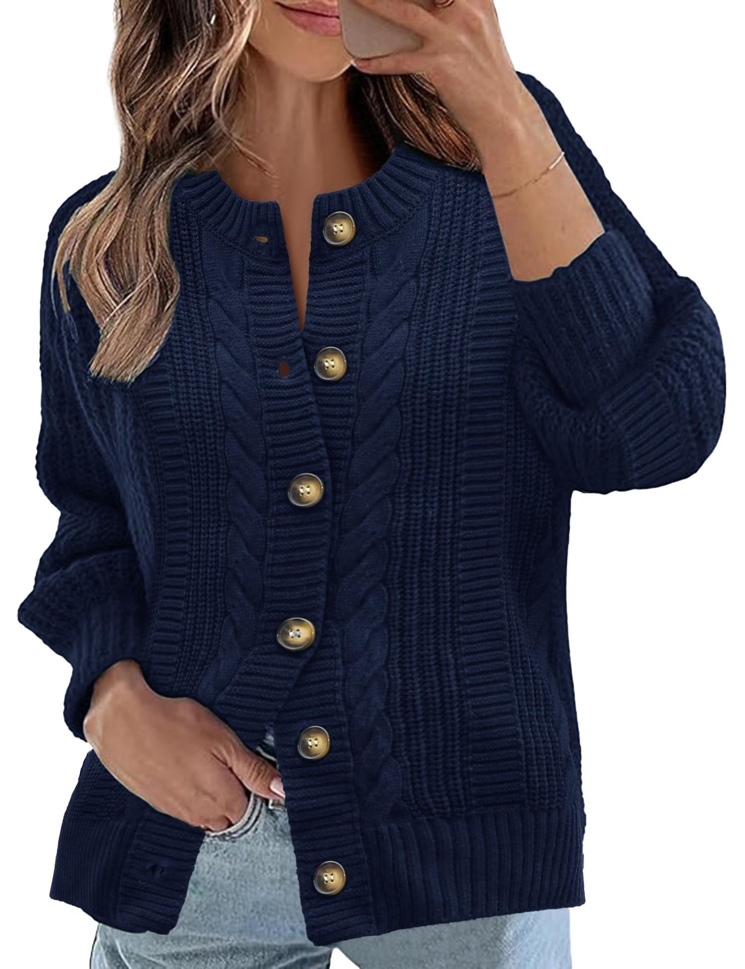 Rapbin Women's Cable Knit Cardigan Open Front Sweater Casual Long Sleeve Button Coats Outerwear