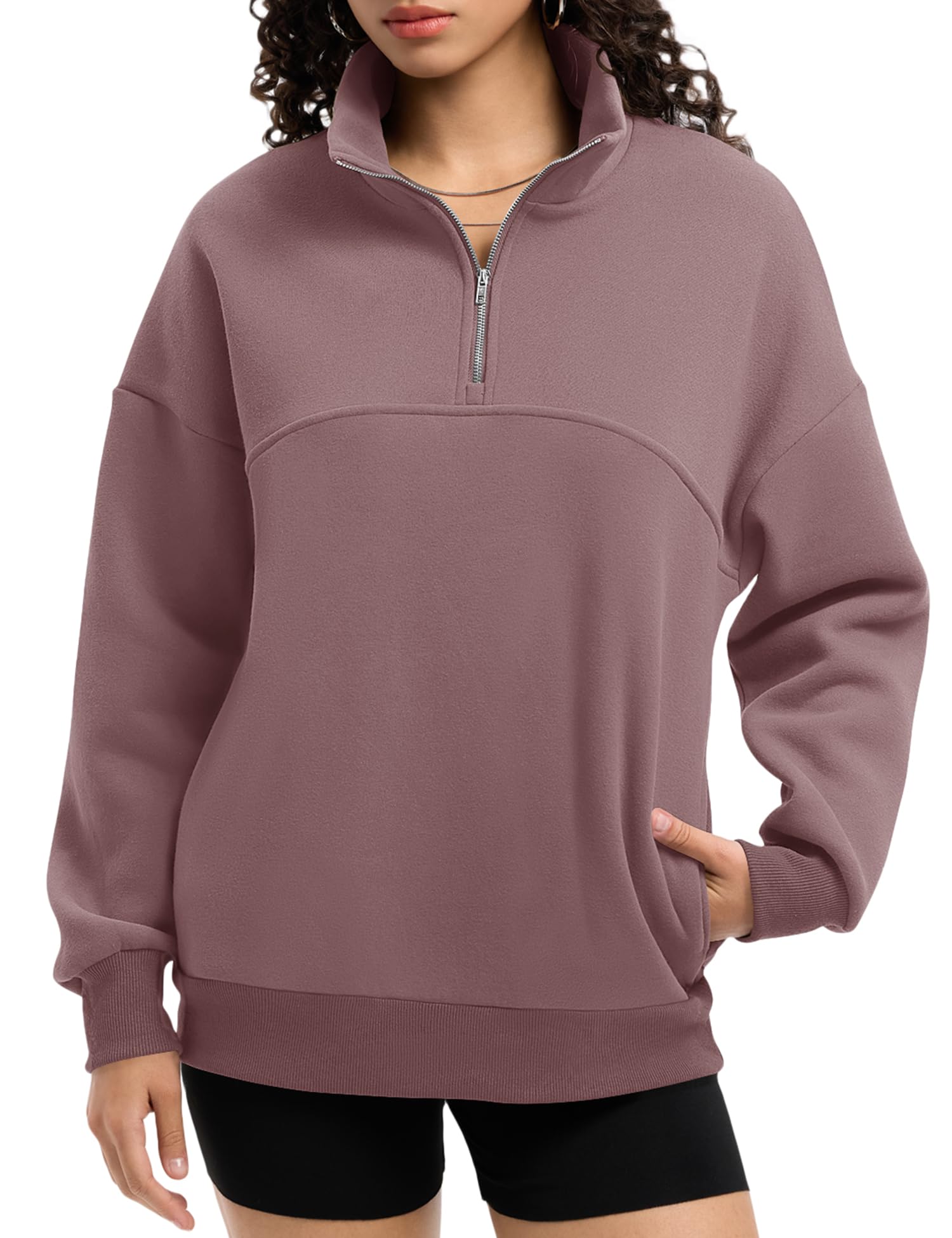 Rapbin Womens Sweatshirts Fleece Pullover Women Quarter Zipper Clothes