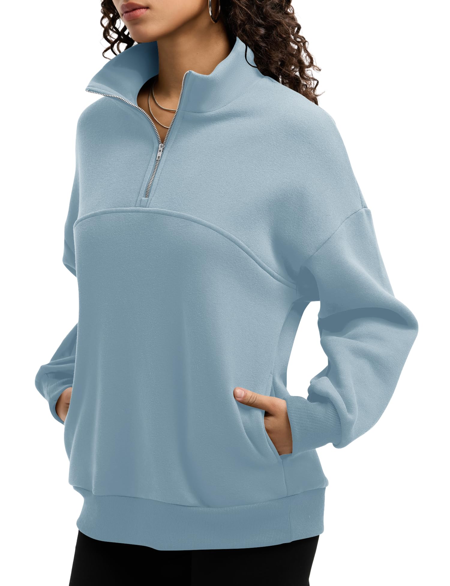 Rapbin Womens Sweatshirts Fleece Pullover Women Quarter Zipper Clothes