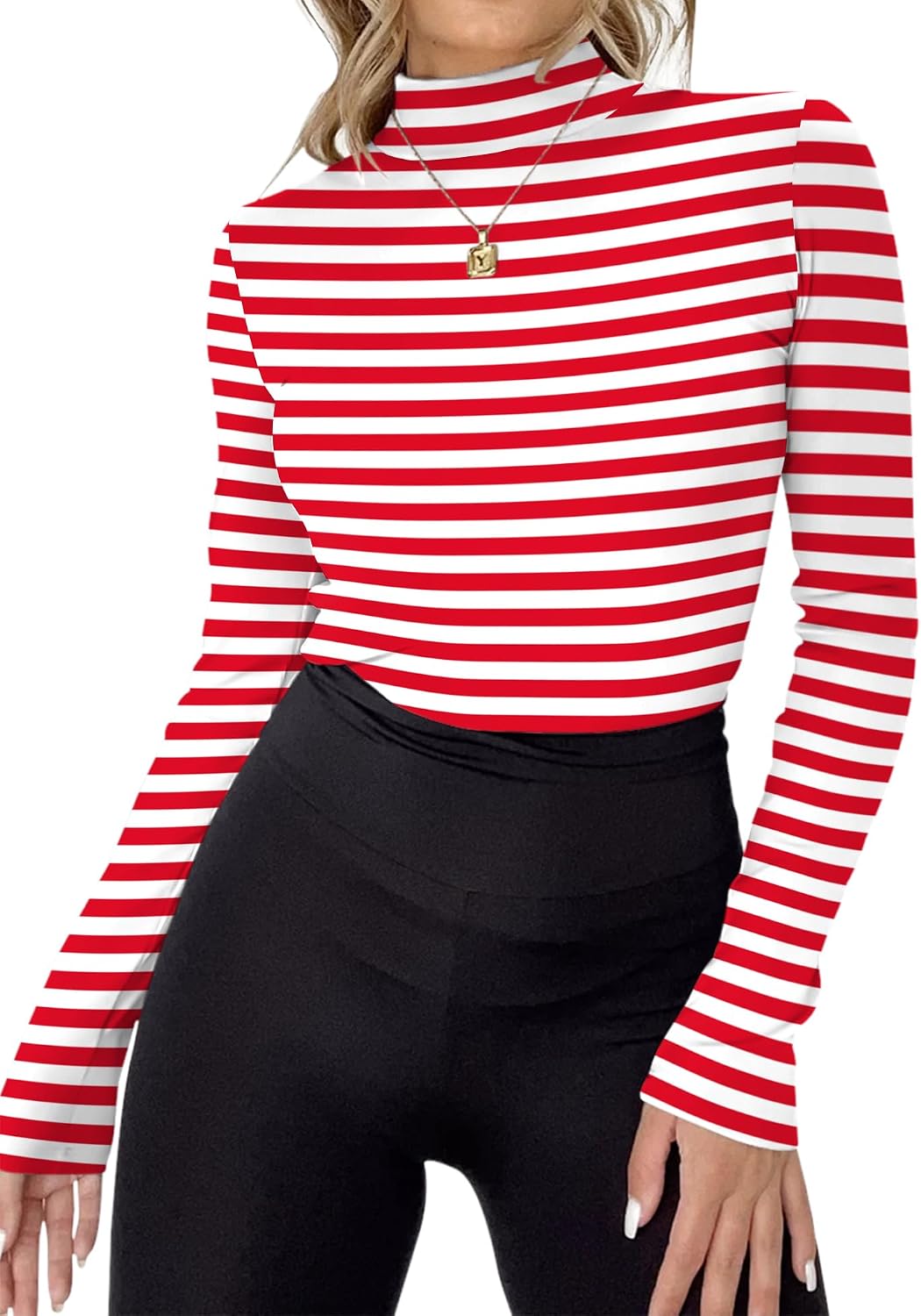 Rapbin Womens Long Sleeve Mock Turtleneck Tops Knit Basic Stretch Fitted Pullover Lightweight Thermal Shirts