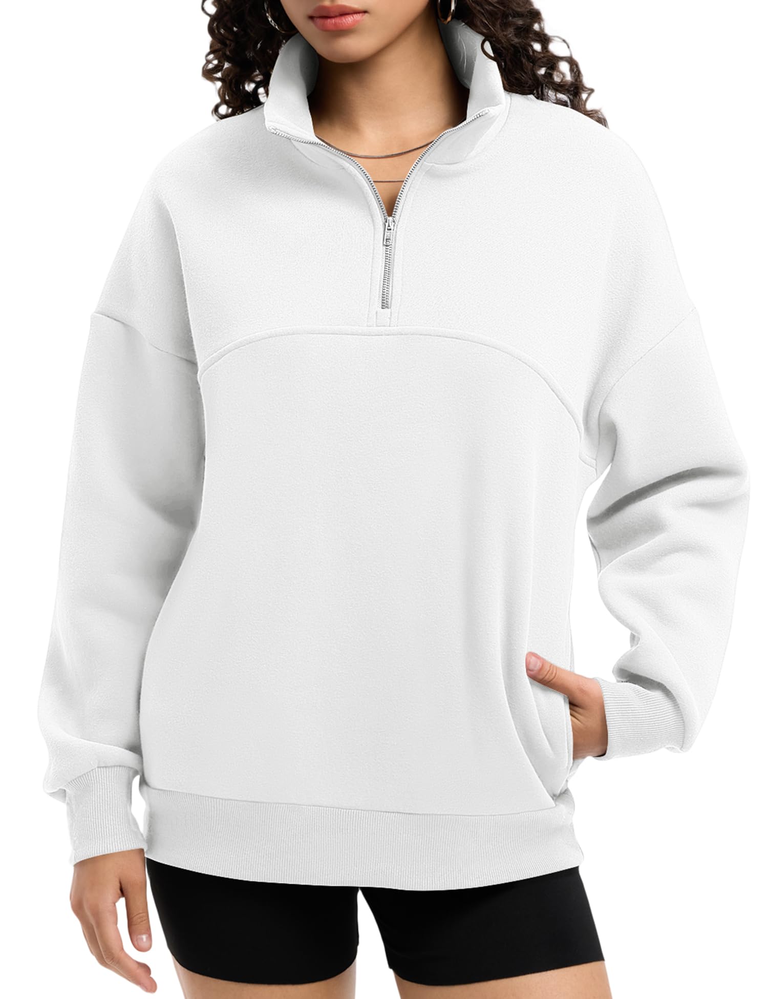 Rapbin Womens Sweatshirts Fleece Pullover Women Quarter Zipper Clothes