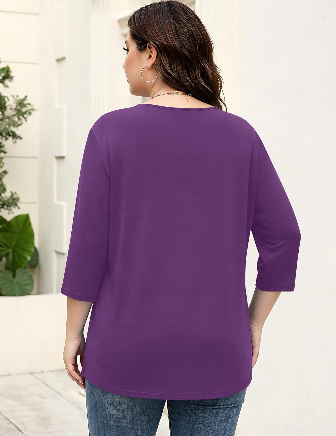Rapbin Womens Plus Size Tops 3/4 Sleeve Shirts Summer Cut Out Ring Keyhole Neck Dressy Casual Loose Tunic Tops 1X-5X