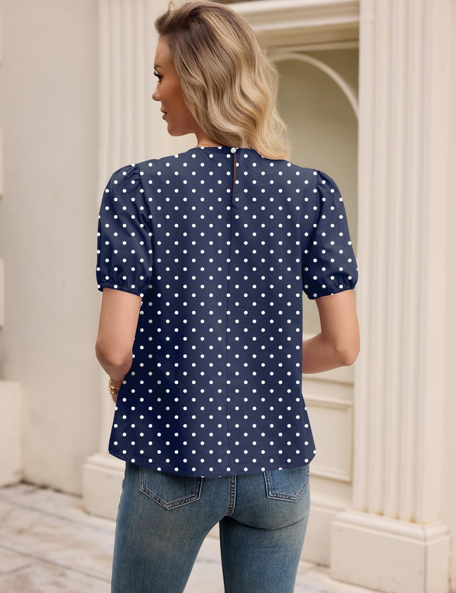 Rapbin Womens Puff Short Sleeve Babydoll Tops Summer Peplum Pleated Cotton T Shirts Casual Loose Fit Flowy Blouses