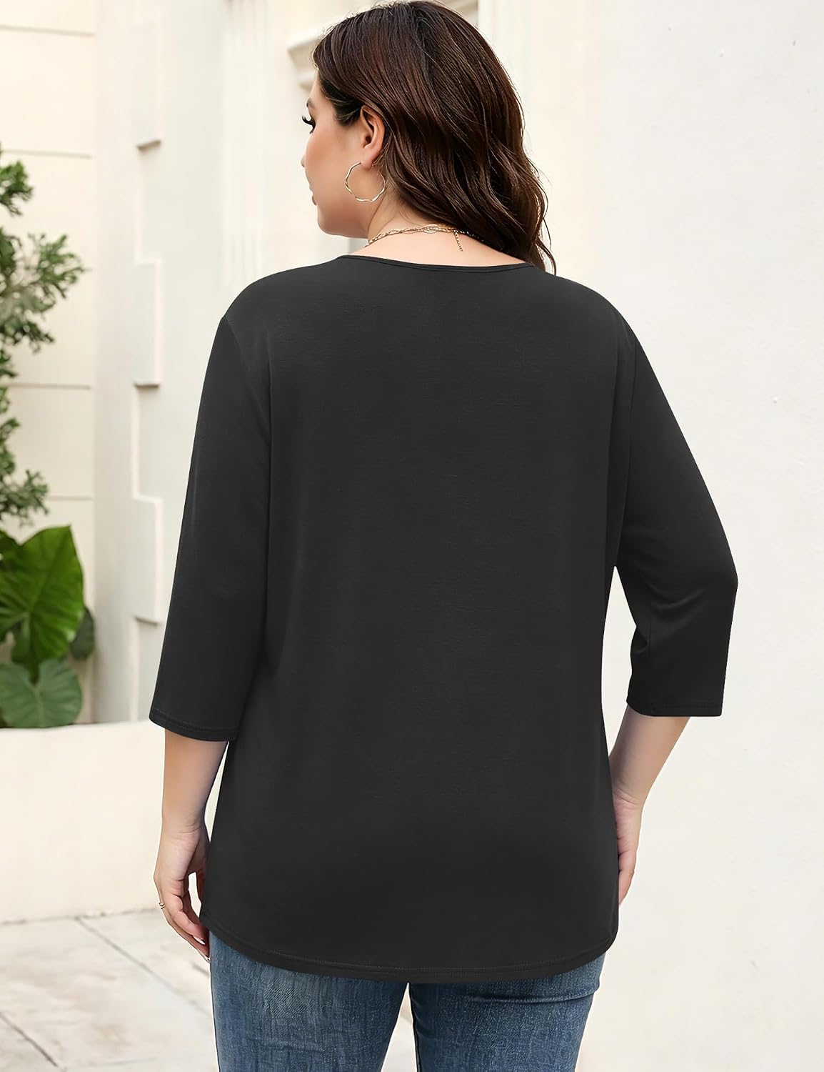 Rapbin Womens Plus Size Tops 3/4 Sleeve Shirts Summer Cut Out Ring Keyhole Neck Dressy Casual Loose Tunic Tops 1X-5X