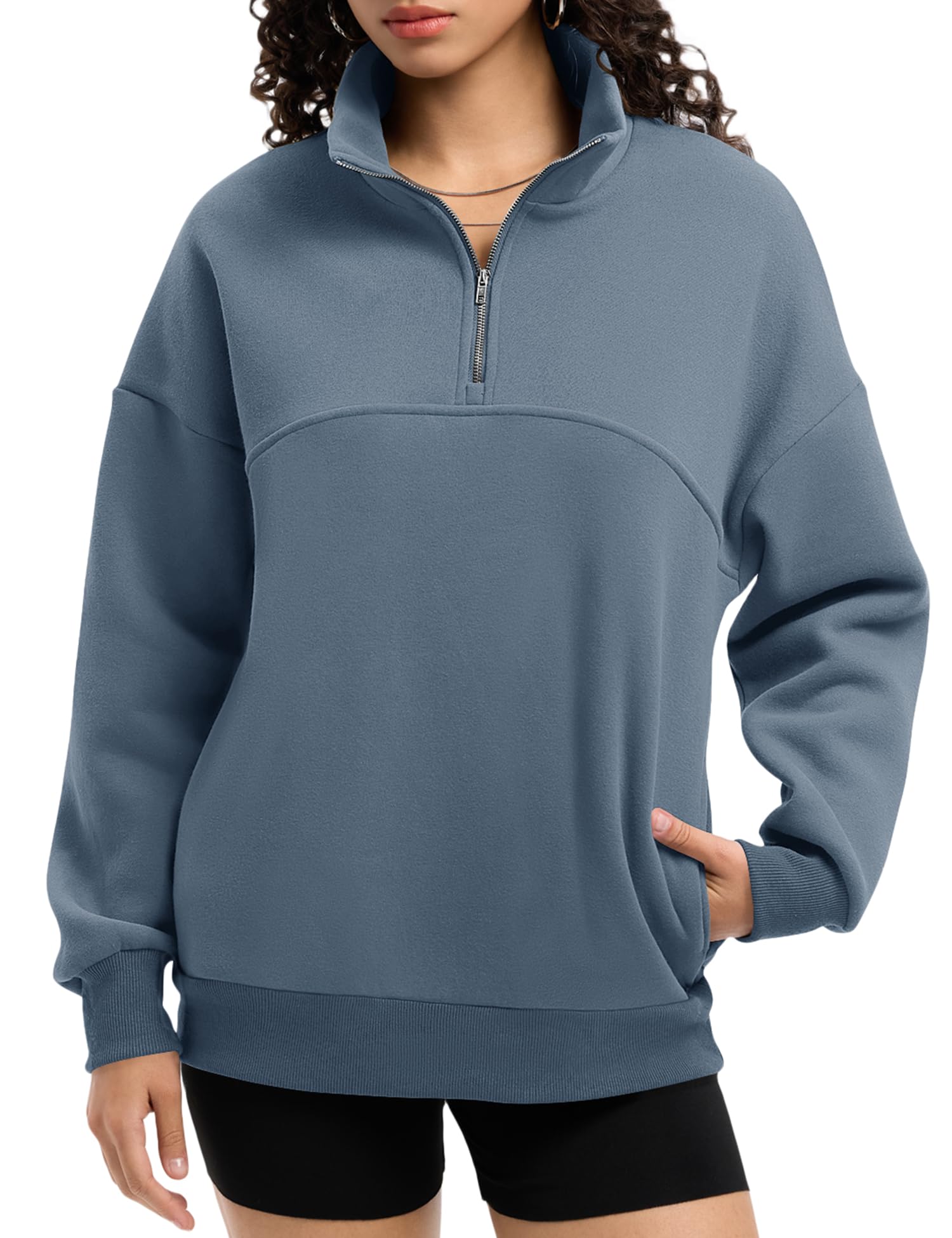 Rapbin Womens Sweatshirts Fleece Pullover Women Quarter Zipper Clothes