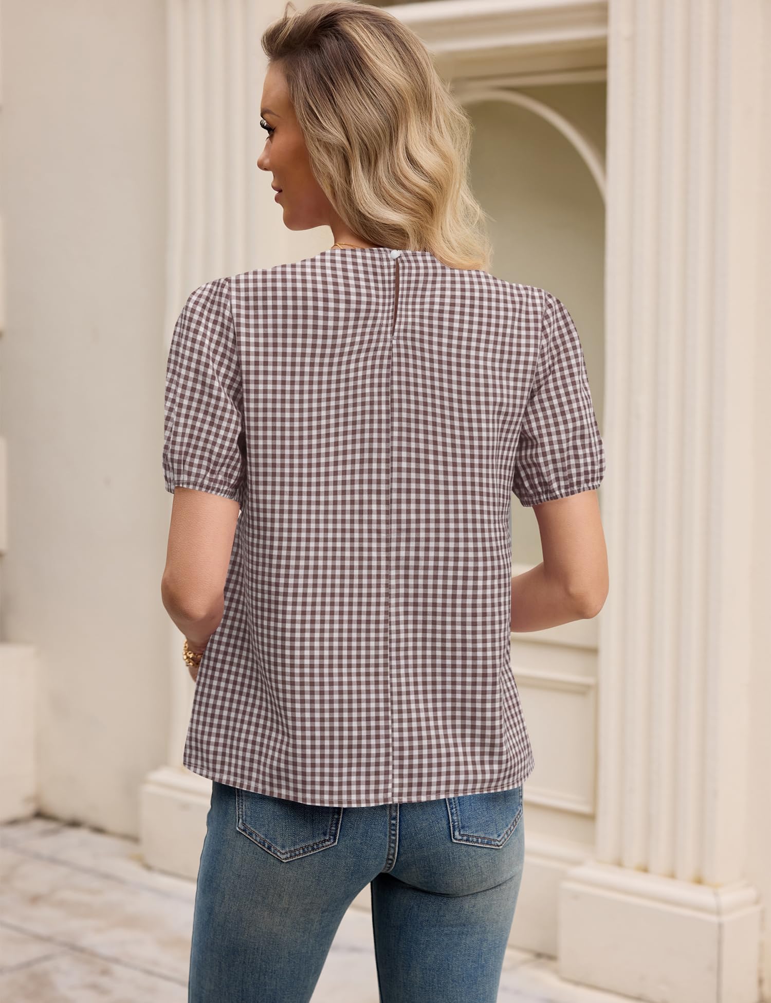 Rapbin Womens Puff Short Sleeve Babydoll Tops Summer Peplum Pleated Cotton T Shirts Casual Loose Fit Flowy Blouses