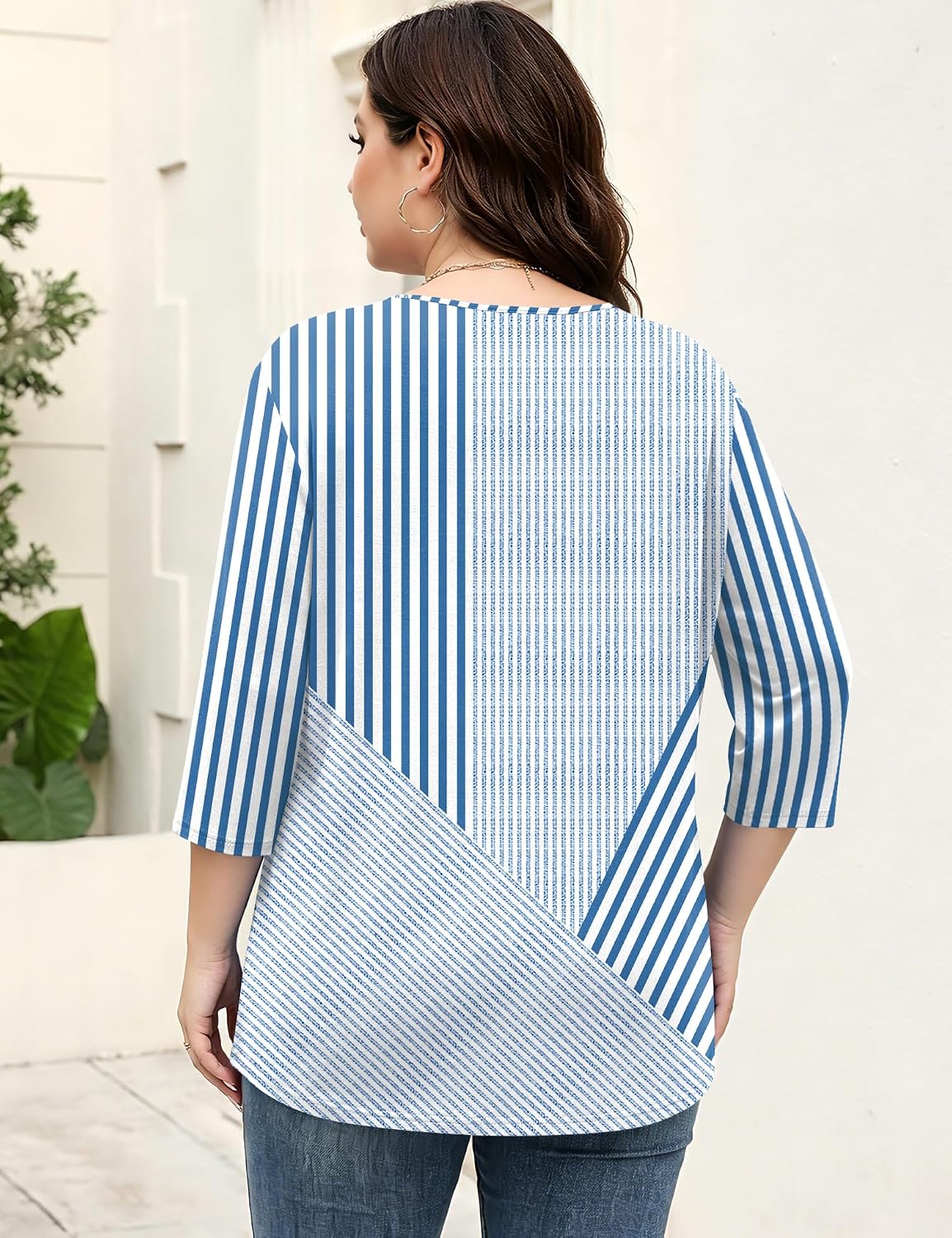 Rapbin Womens Plus Size Tops 3/4 Sleeve Shirts Summer Cut Out Ring Keyhole Neck Dressy Casual Loose Tunic Tops 1X-5X