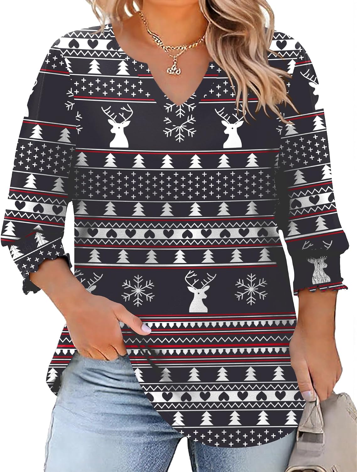 Rapbin Womens Plus Size Tops 3/4 Sleeve Blouses Shirts Casual V Neck Loose Tunic Tops 1X-5X