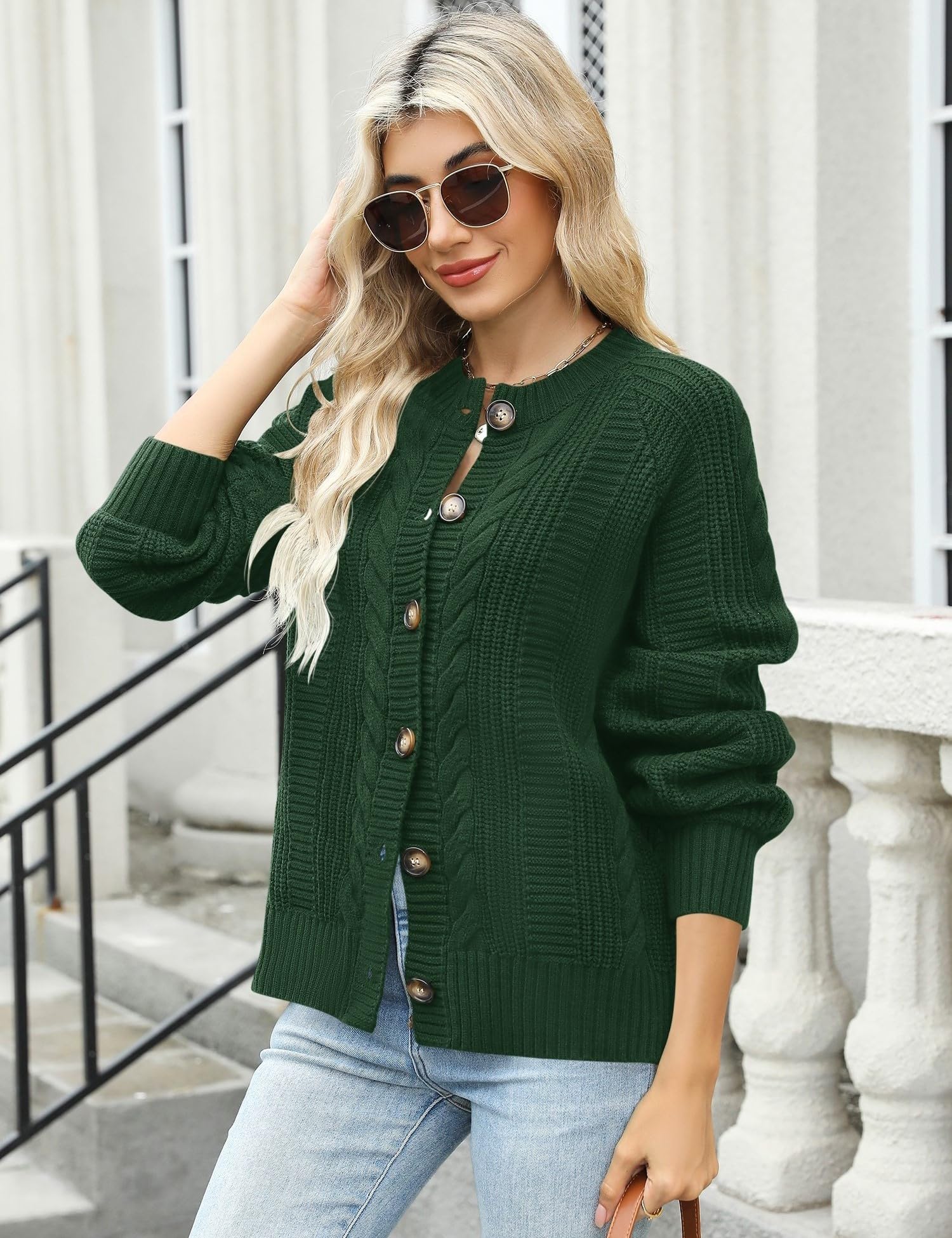 Rapbin Women's Cable Knit Cardigan Open Front Sweater Casual Long Sleeve Button Coats Outerwear