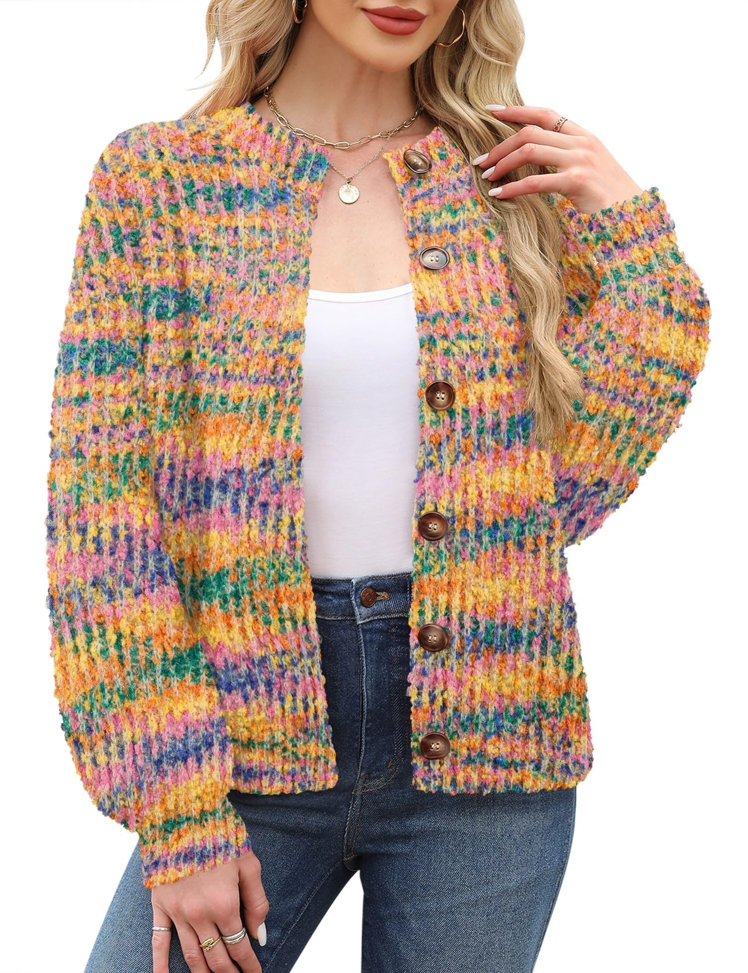 Rapbin Women's Cable Knit Cardigan Open Front Sweater Casual Long Sleeve Button Coats Outerwear
