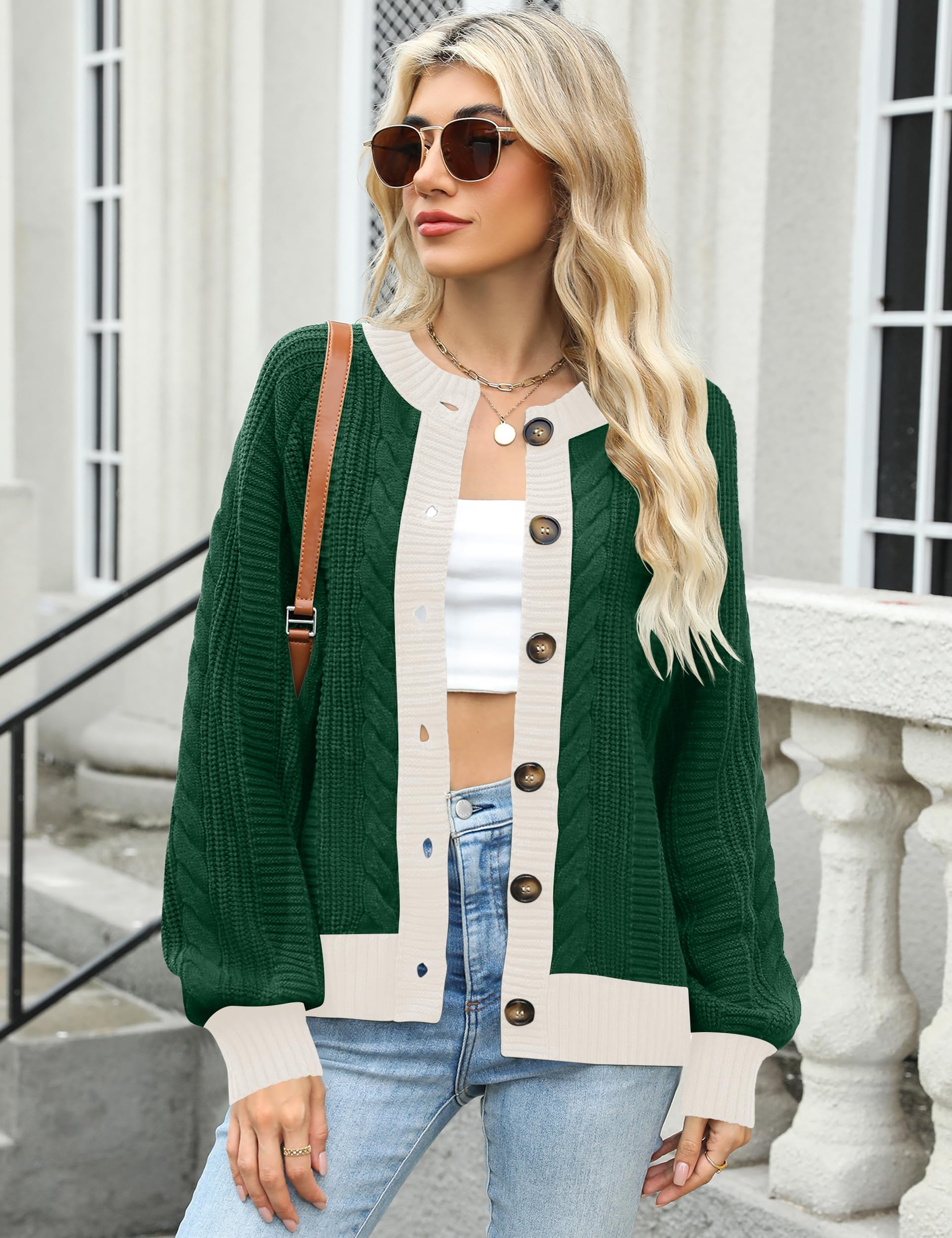 Rapbin Women's Cable Knit Cardigan Open Front Sweater Casual Long Sleeve Button Coats Outerwear