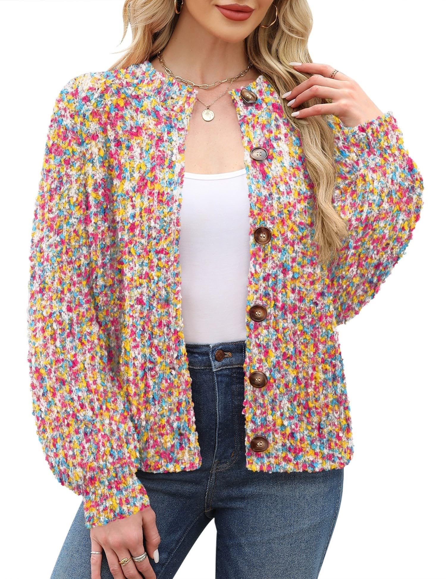 Rapbin Women's Cable Knit Cardigan Open Front Sweater Casual Long Sleeve Button Coats Outerwear
