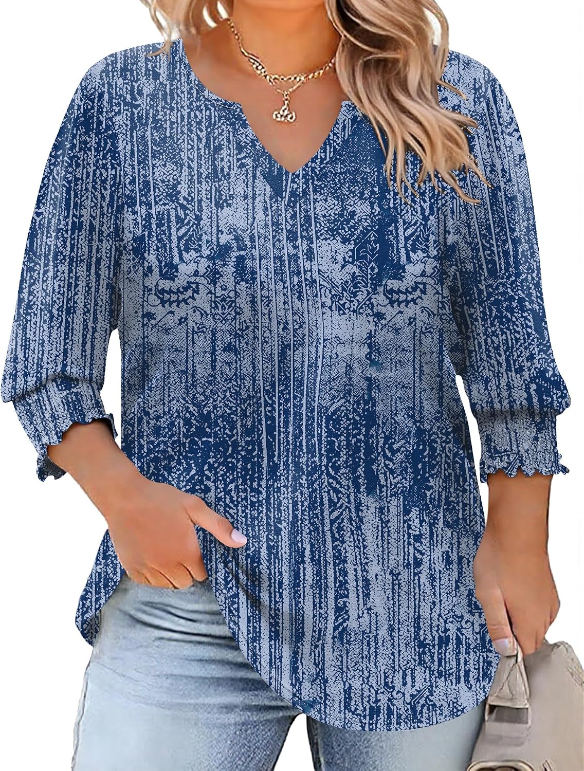 Rapbin Womens Plus Size Tops 3/4 Sleeve Blouses Shirts Casual V Neck Loose Tunic Tops 1X-5X